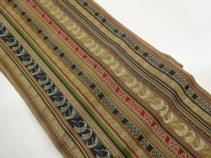 本場筑前博多縞に花鳥・七宝模様織出し名古屋帯